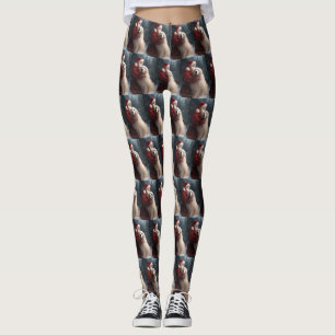 Great Pyrenees With Santa Claus Festive Christmas Leggings