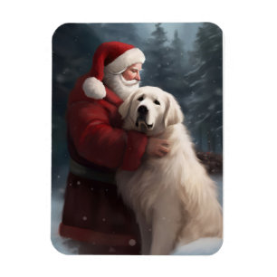 Great Pyrenees With Santa Claus Festive Christmas Magnet