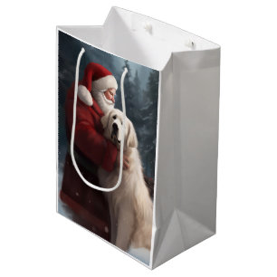 Great Pyrenees With Santa Claus Festive Christmas Medium Gift Bag