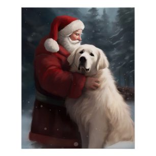 Great Pyrenees With Santa Claus Festive Christmas Poster
