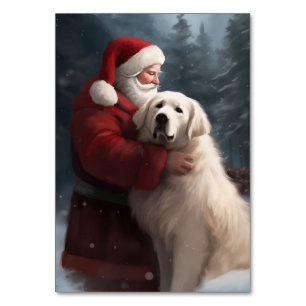 Great Pyrenees With Santa Claus Festive Christmas Table Number