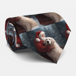 Great Pyrenees With Santa Claus Festive Christmas Tie
