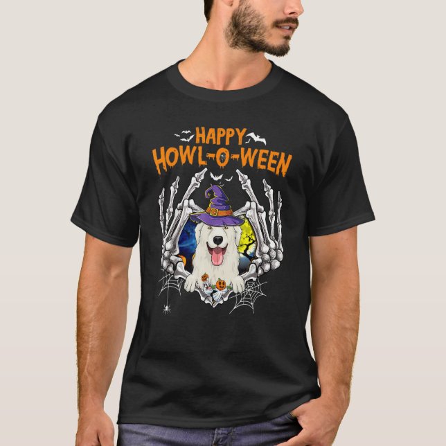 Great Pyrenes Skeleton Heart Happy Howl O Ween Cos T-Shirt (Front)