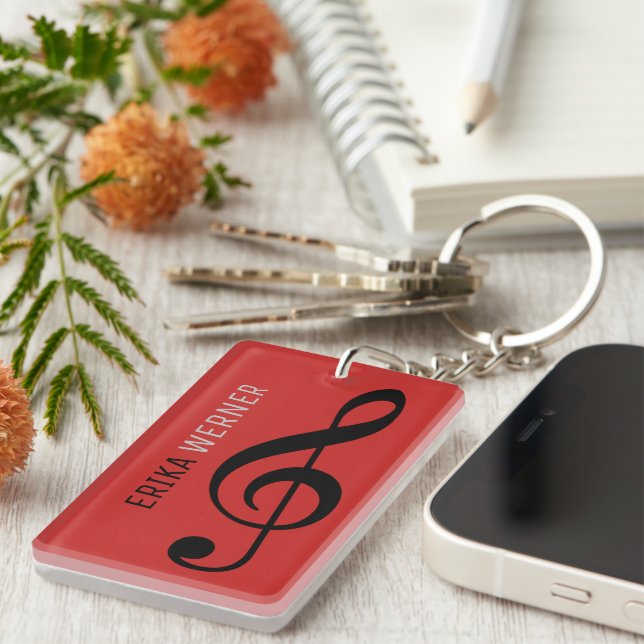 great red musical key-chain with name and initials keychain (Front Right)