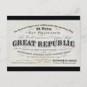 Great Republic Clipper sailing ship 1900 Postcard