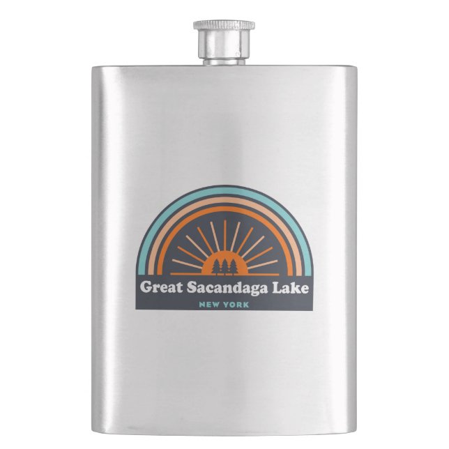 Great Sacandaga Lake New York Rainbow Hip Flask (Front)