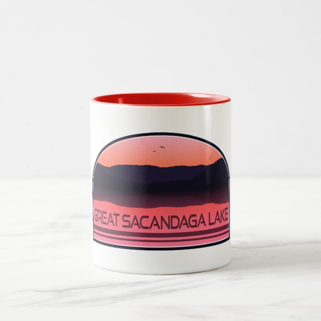 Great Sacandaga Lake New York Red Sunrise Two-Tone Coffee Mug (Center)