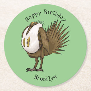 Great sage grouse bird cartoon illustration  round paper coaster