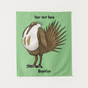 Great sage grouse bird cartoon illustration tapestry