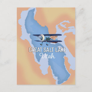 Great Salk Lake Utah map Travel poster. Postcard