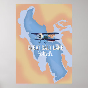 Great Salk Lake Utah map Travel poster. Poster
