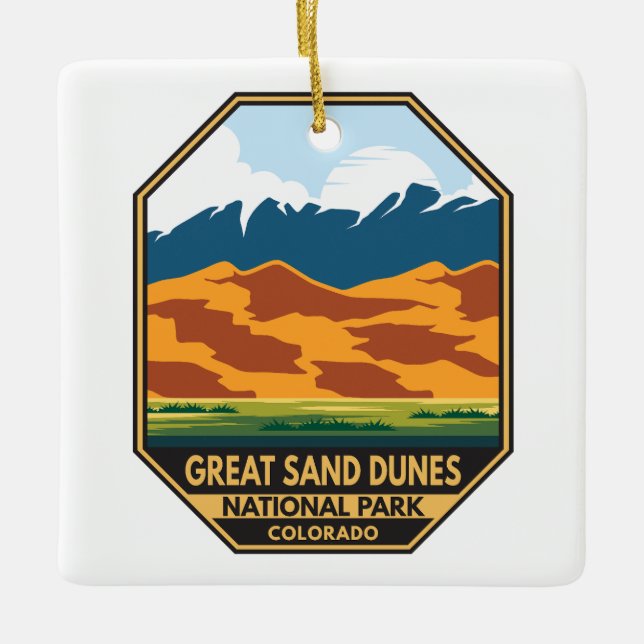 Great Sand Dunes National Park Colourful Emblem Ceramic Ornament (Front)