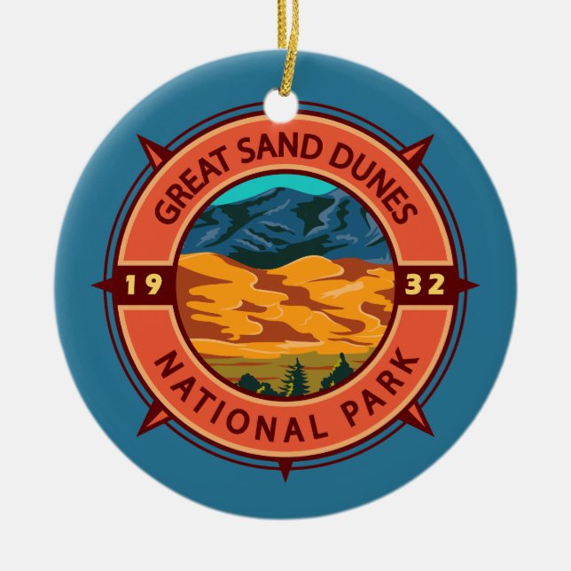 Great Sand Dunes National Park Retro Compass Ceramic Ornament (Front)