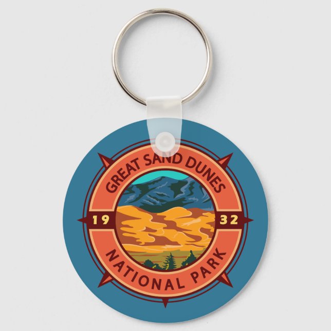 Great Sand Dunes National Park Retro Compass Keychain (Front)