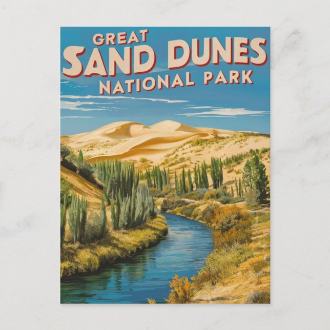 Great Sand Dunes National Park Retro Travel Art Holiday Postcard (Front)