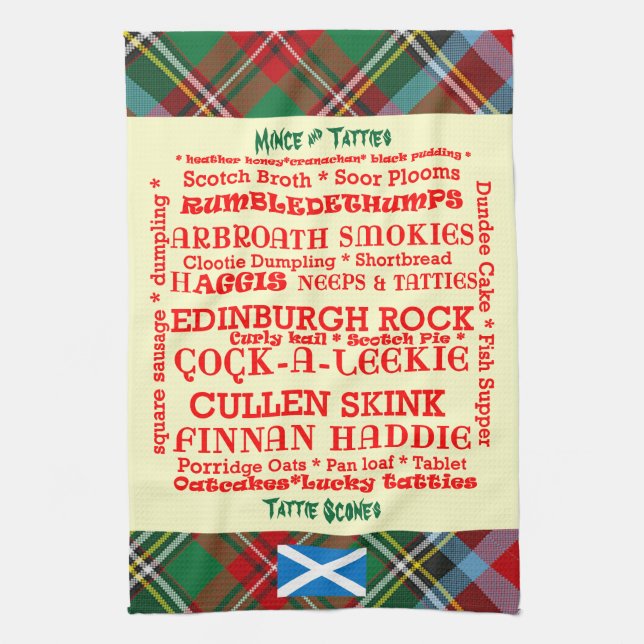 Great Scottish Food Menu Tartan Tea Towel (Vertical)