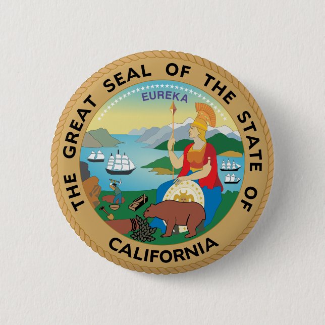 Great Seal of California. 2 Inch Round Button (Front)