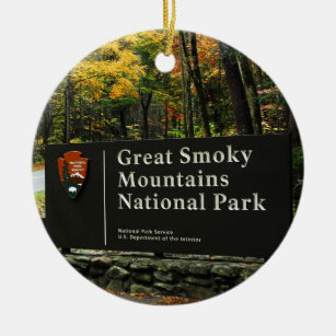Great Smoky Mountain Autumn Sign Christmas Ceramic Ornament