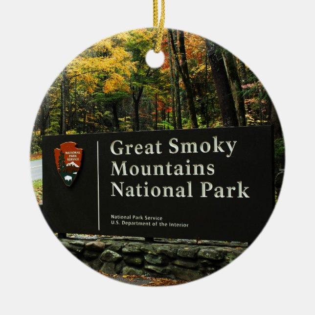 Great Smoky Mountain Autumn Sign Christmas Ceramic Ornament (Front)