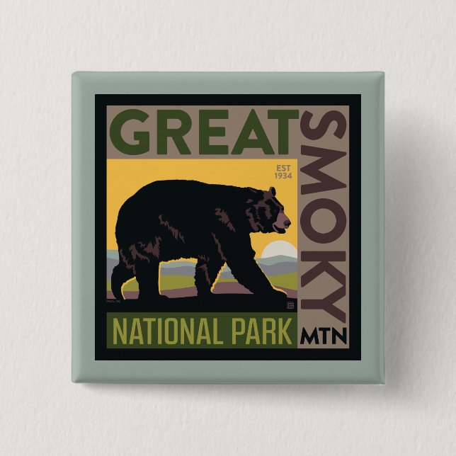 Great Smoky Mountain National Park| Bear 2 Inch Square Button (Front)