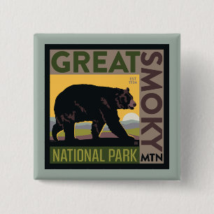 Great Smoky Mountain National Park  Bear 2 Inch Square Button