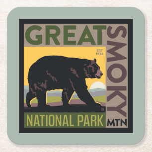 Great Smoky Mountain National Park  Bear Square Paper Coaster