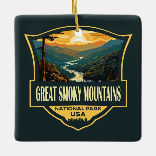 Great Smoky Mountains National Park Illustration Ceramic Ornament (Front)