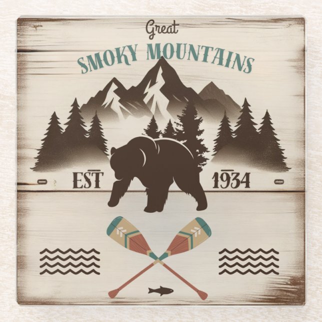 Great Smoky Mountains, TN bear Glass Coaster (Front)