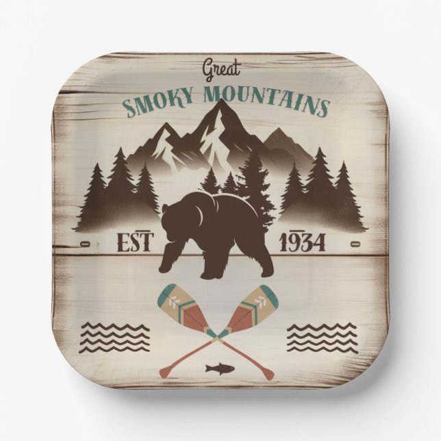 Great Smoky Mountains, TN bear Paper Plate (Front)