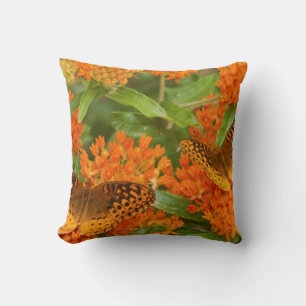 Great Spangled Fritillaries on Butterfly Milkweed Throw Pillow