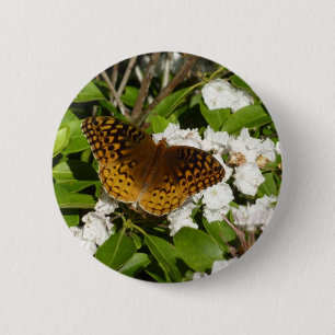 Great Spangled Fritillary on Mountain Laurel 2 Inch Round Button