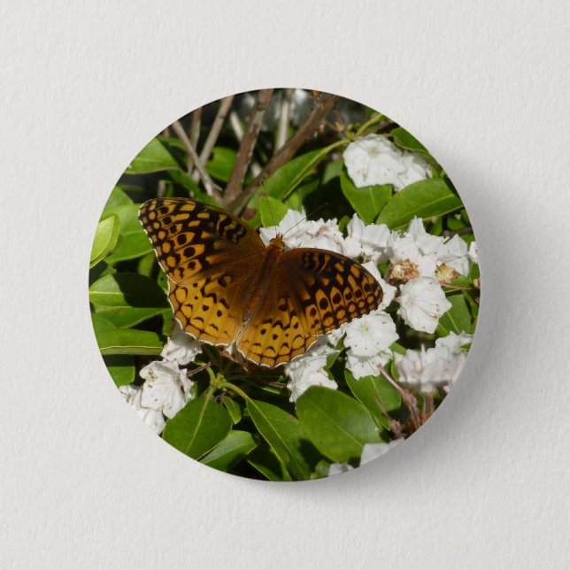 Great Spangled Fritillary on Mountain Laurel 2 Inch Round Button (Front)