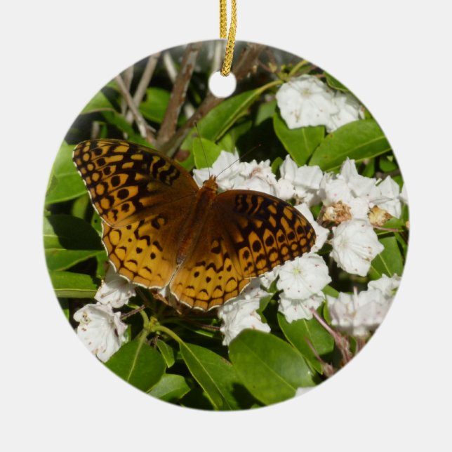 Great Spangled Fritillary on Mountain Laurel Ceramic Ornament (Front)