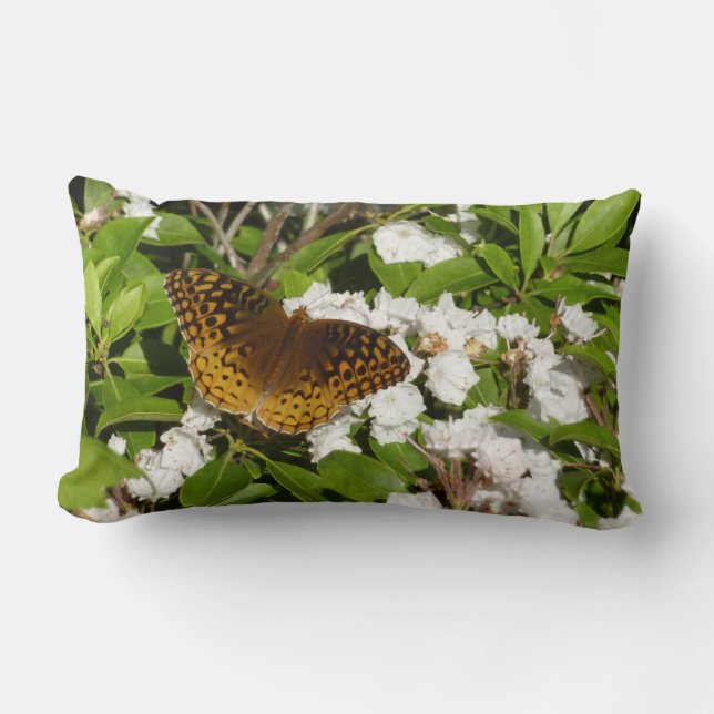 Great Spangled Fritillary on Mountain Laurel Lumbar Pillow (Front)