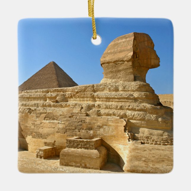 Great Sphinx of Giza with Khafre pyramid - Egypt Ceramic Ornament (Front)