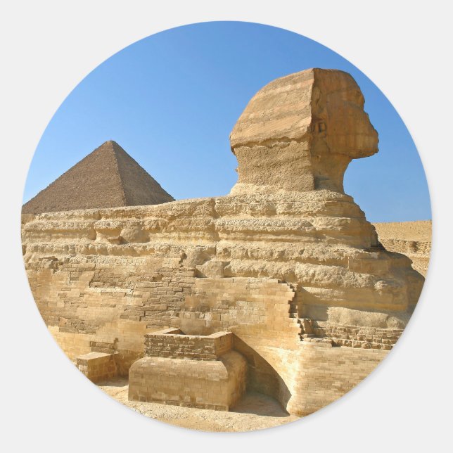 Great Sphinx of Giza with Khafre pyramid - Egypt Classic Round Sticker (Front)