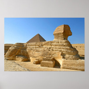 Great Sphinx of Giza with Khafre pyramid - Egypt Poster