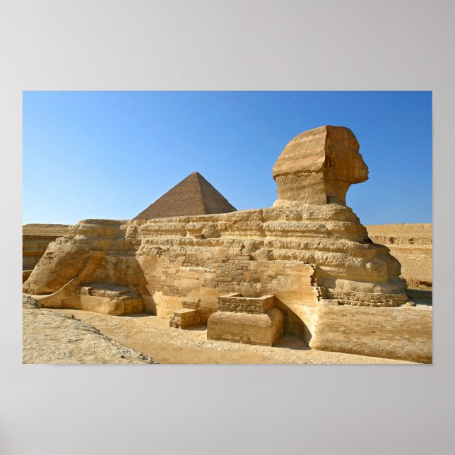 Great Sphinx of Giza with Khafre pyramid - Egypt Poster (Front)