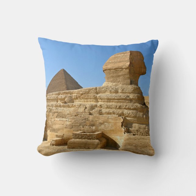 Great Sphinx of Giza with Khafre pyramid - Egypt Throw Pillow (Front)