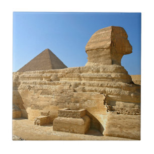 Great Sphinx of Giza with Khafre pyramid - Egypt Tile