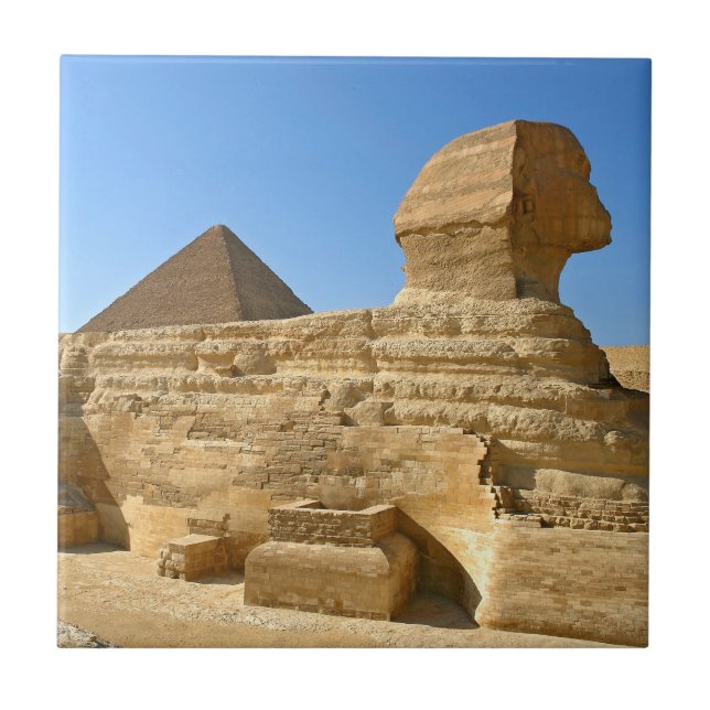 Great Sphinx of Giza with Khafre pyramid - Egypt Tile (Front)