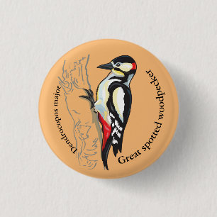 great spotted woodpecker 1 inch round button