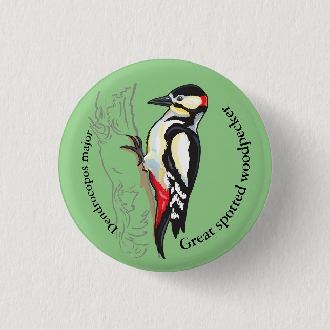great spotted woodpecker 1 inch round button (Front)