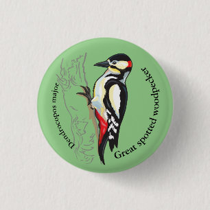 great spotted woodpecker 1 inch round button