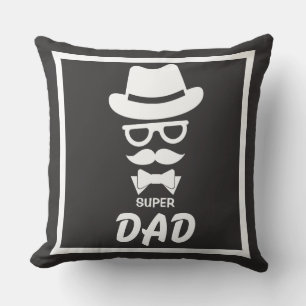Great Super Dad Face with Moustaches, Hat, sunglas Throw Pillow