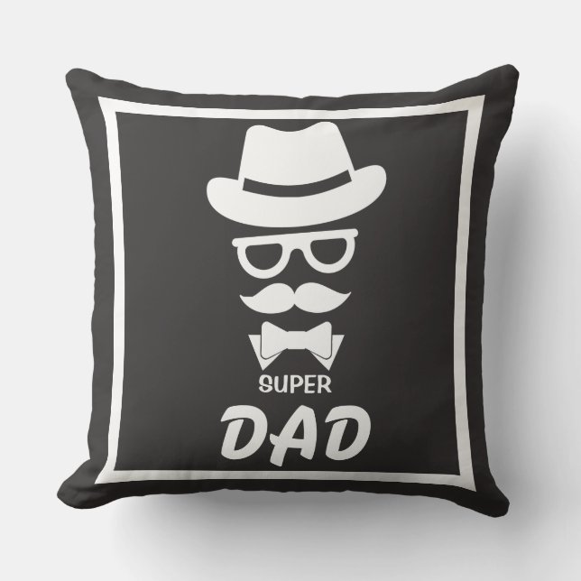 Great Super Dad Face with Moustaches, Hat, sunglas Throw Pillow (Front)