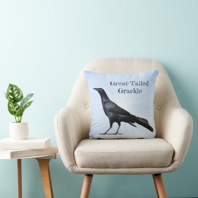 Great-Tailed Grackle Throw Pillow (Chair)