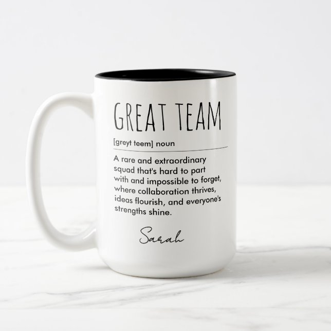Great Team Definition Custom Name Appreciation Two-Tone Coffee Mug (Left)