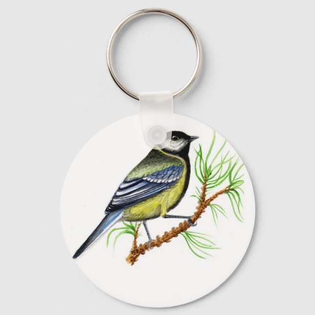 Great Tit 5.7 cm Basic Button Key Ring (Front)