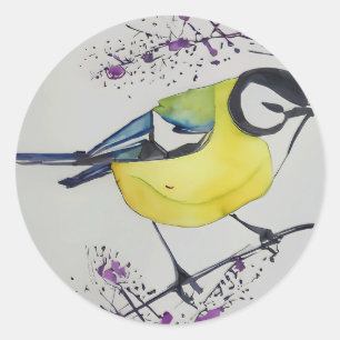 Great Tit Bird Drawing, Hand Drawn British Bird Classic Round Sticker